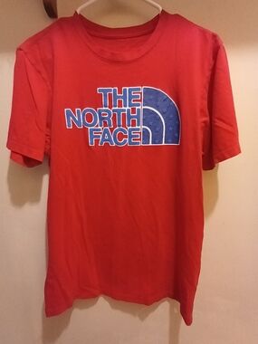 The North Face Red Tee with Blue Logo